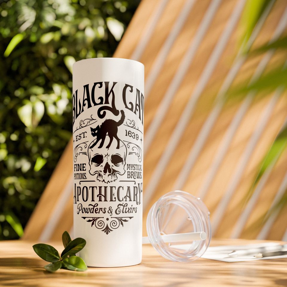Halloween Tumbler with Straw - Black Cat Apothecary, 20oz