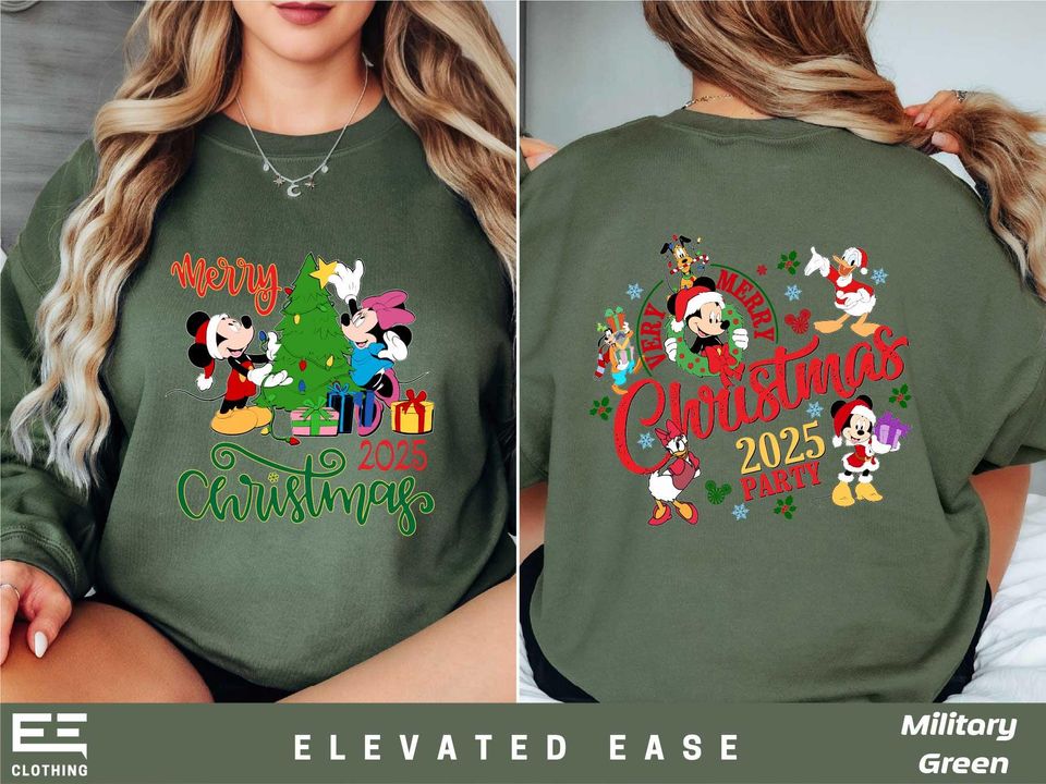 Mickey's Very Merry Christmas Party 2025 2-Sided Disney Christmas Sweatshirt, Mickey and Friends Xmas Shirt