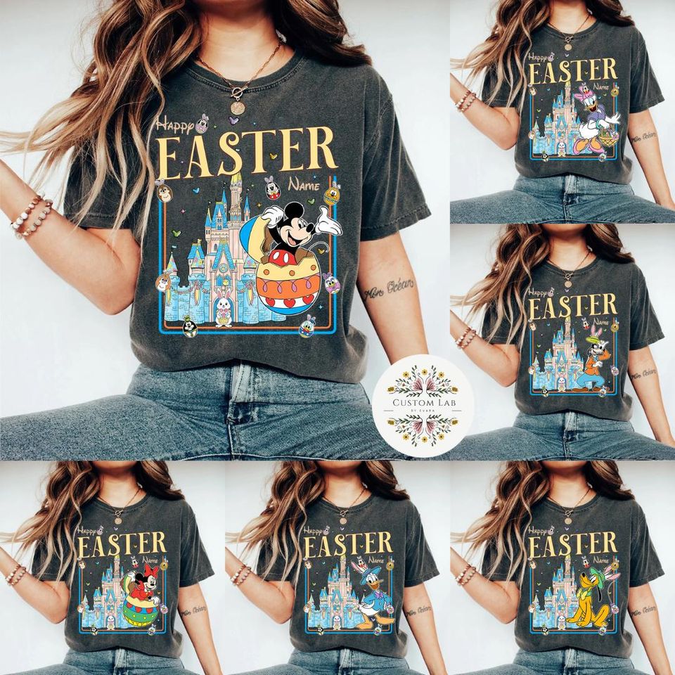 Personalized Disney Easter Shirt, Mickey and Friends Winnie The Pooh Bunny Egg Happy Easter Day, Family Easter Rabbit Costume, Kids Easter