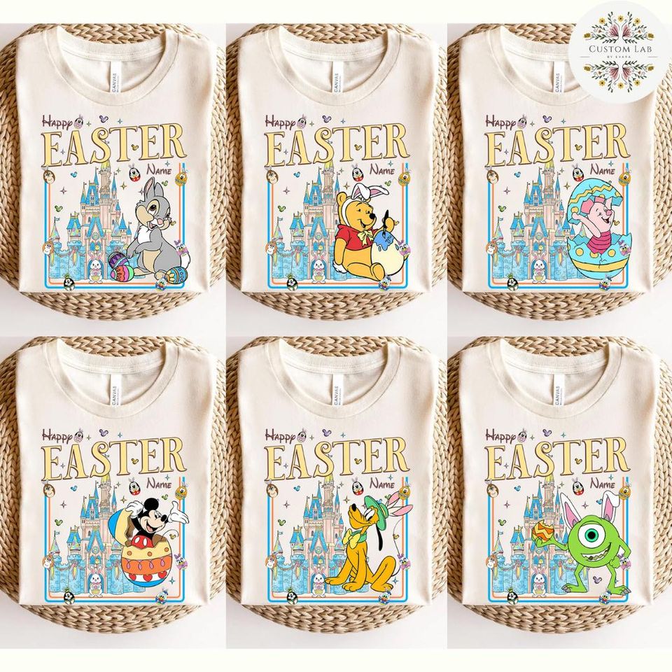 Personalized Disney Easter Shirt, Mickey and Friends Winnie The Pooh Bunny Egg Happy Easter Day, Family Easter Rabbit Costume, Kids Easter