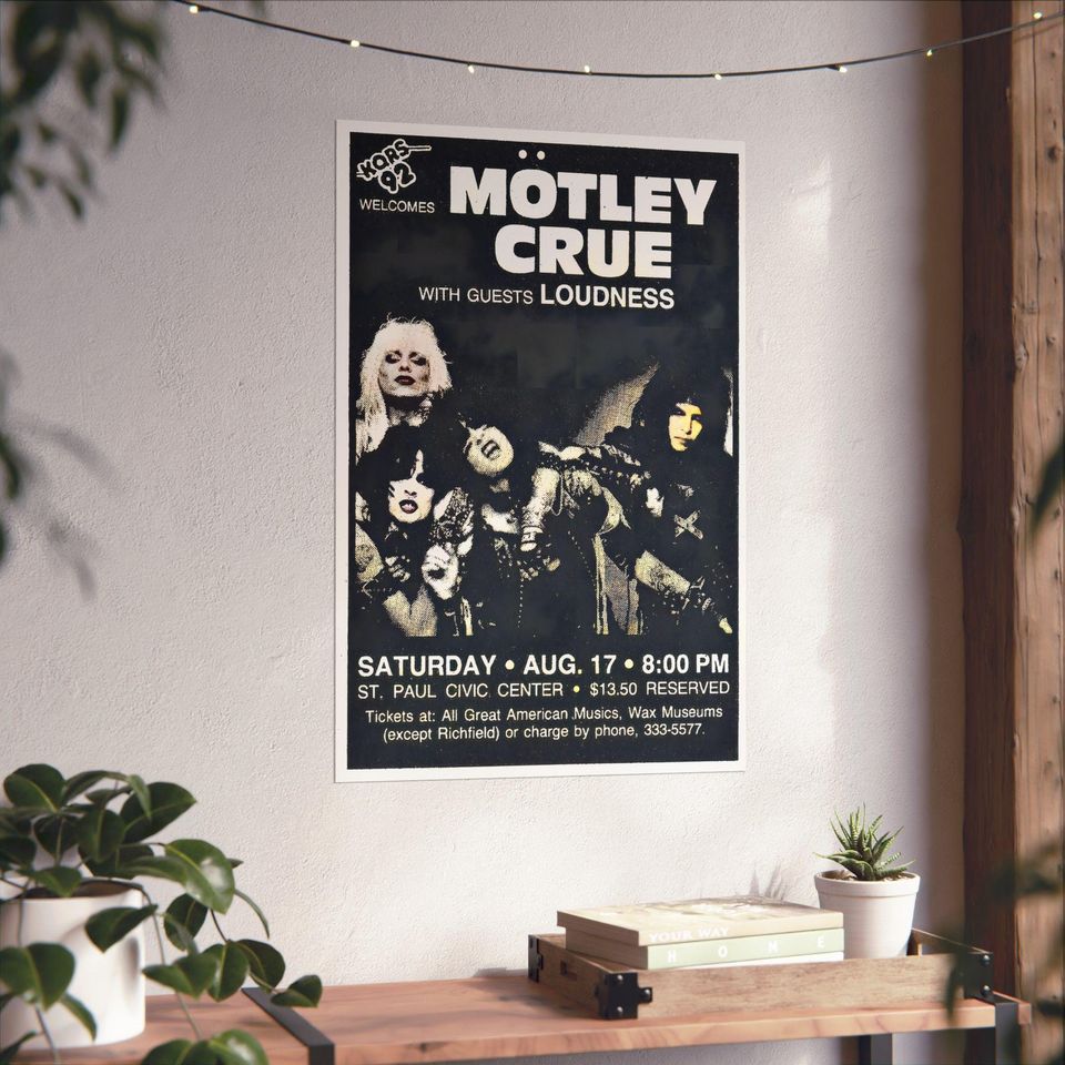 Vintage Motley Crue Concert Poster 1985 Vertical Wall Art Retro Music Decor for Fans