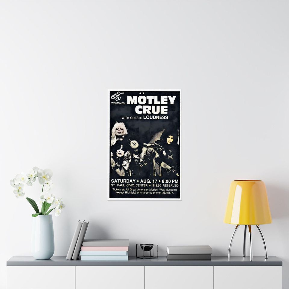 Vintage Motley Crue Concert Poster 1985 Vertical Wall Art Retro Music Decor for Fans