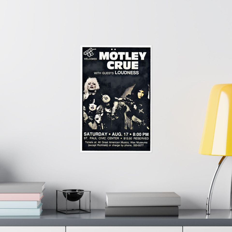 Vintage Motley Crue Concert Poster 1985 Vertical Wall Art Retro Music Decor for Fans