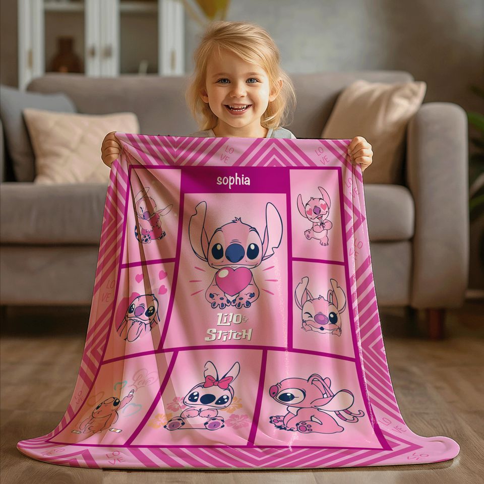 Personalized Name Stitch Blanket, Lilo And Stitch Blanket, Stitch Birthday Gifts, Newborn Blanket Gift, Stitch Blanket For Kids