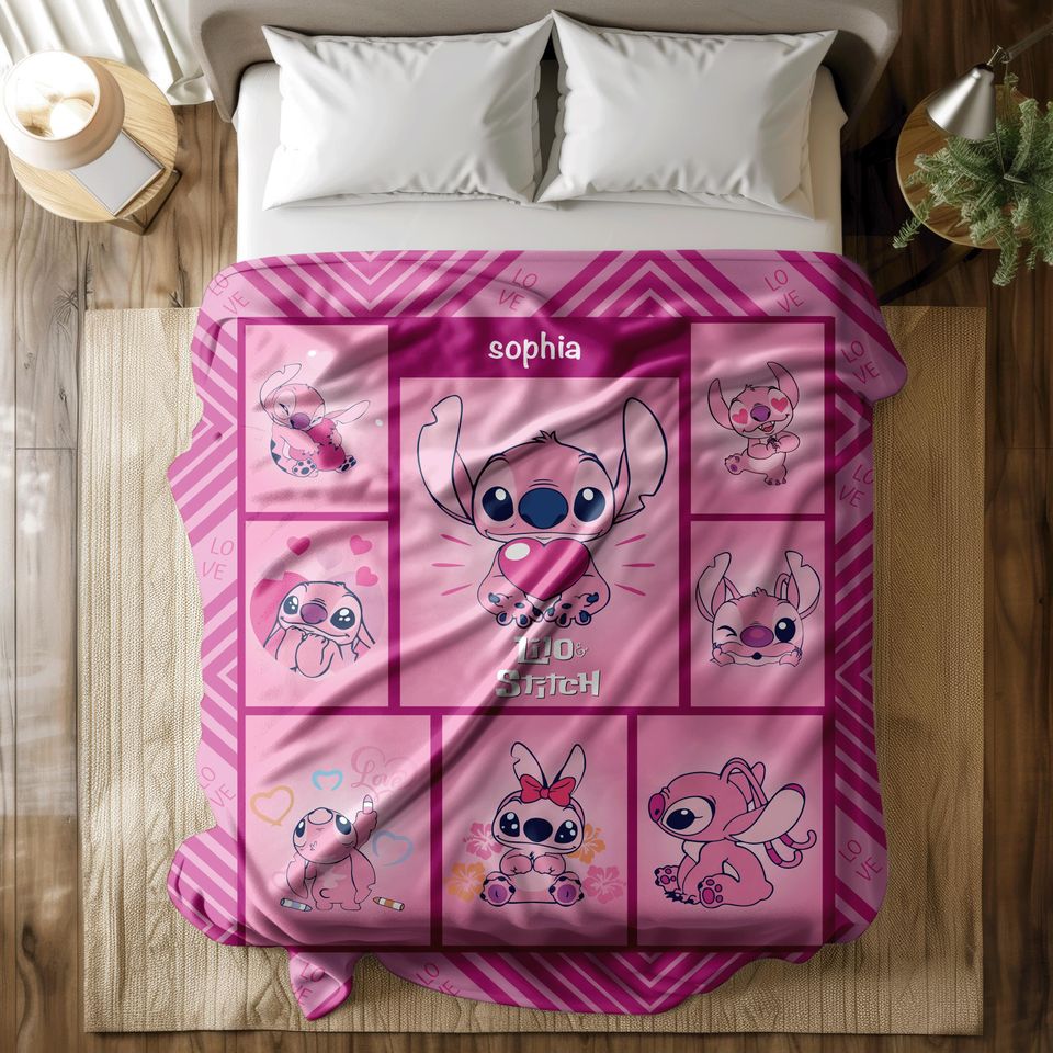 Personalized Name Stitch Blanket, Lilo And Stitch Blanket, Stitch Birthday Gifts, Newborn Blanket Gift, Stitch Blanket For Kids