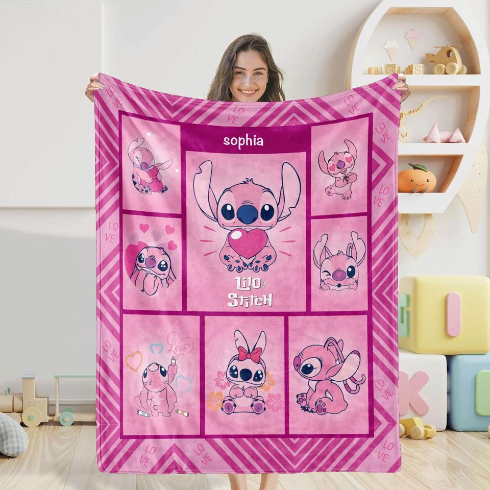 Personalized Name Stitch Blanket, Lilo And Stitch Blanket, Stitch Birthday Gifts, Newborn Blanket Gift, Stitch Blanket For Kids