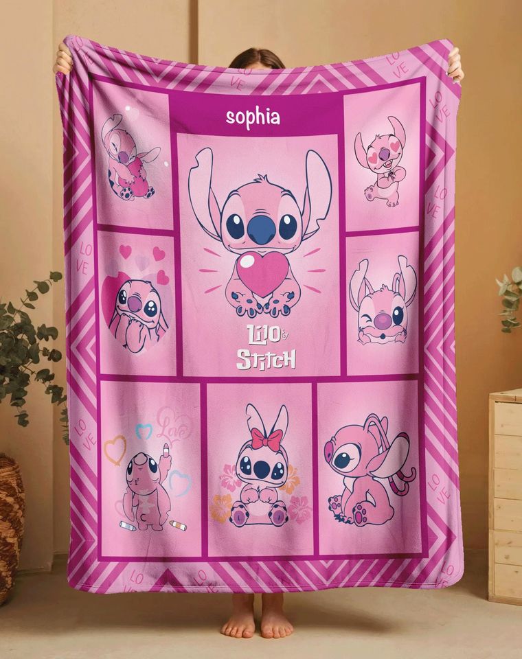 Personalized Name Stitch Blanket, Lilo And Stitch Blanket, Stitch Birthday Gifts, Newborn Blanket Gift, Stitch Blanket For Kids