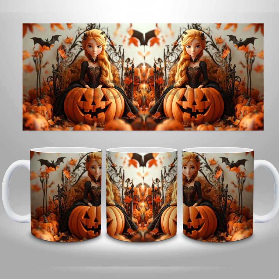 3D Halloween Mini Classic Cartoon Character Mug Wrap,  Mug Sublimation Wrap