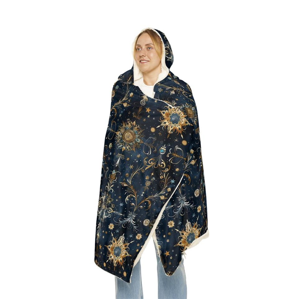 Cosmic Elegance Hooded Snuggle Blanket | Cozy Home Decor, Gift for Her, Stargazer Blanket, Winter Snuggle, Unique Throw