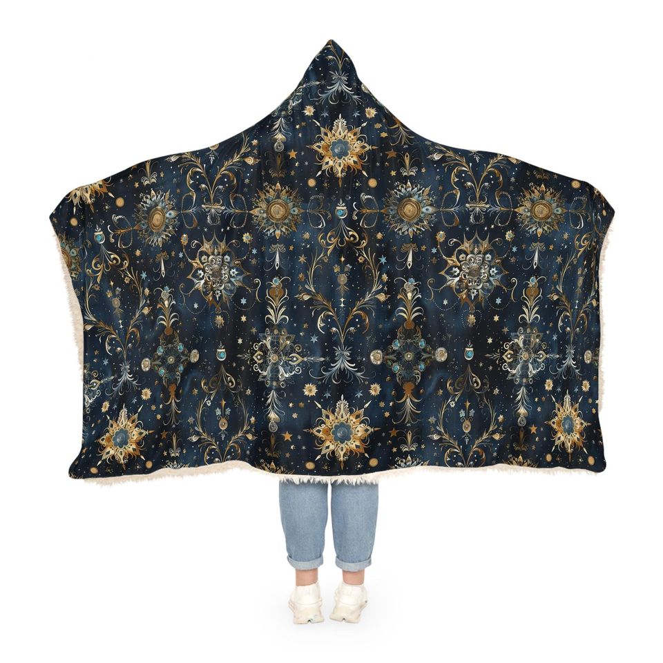 Cosmic Elegance Hooded Snuggle Blanket | Cozy Home Decor, Gift for Her, Stargazer Blanket, Winter Snuggle, Unique Throw