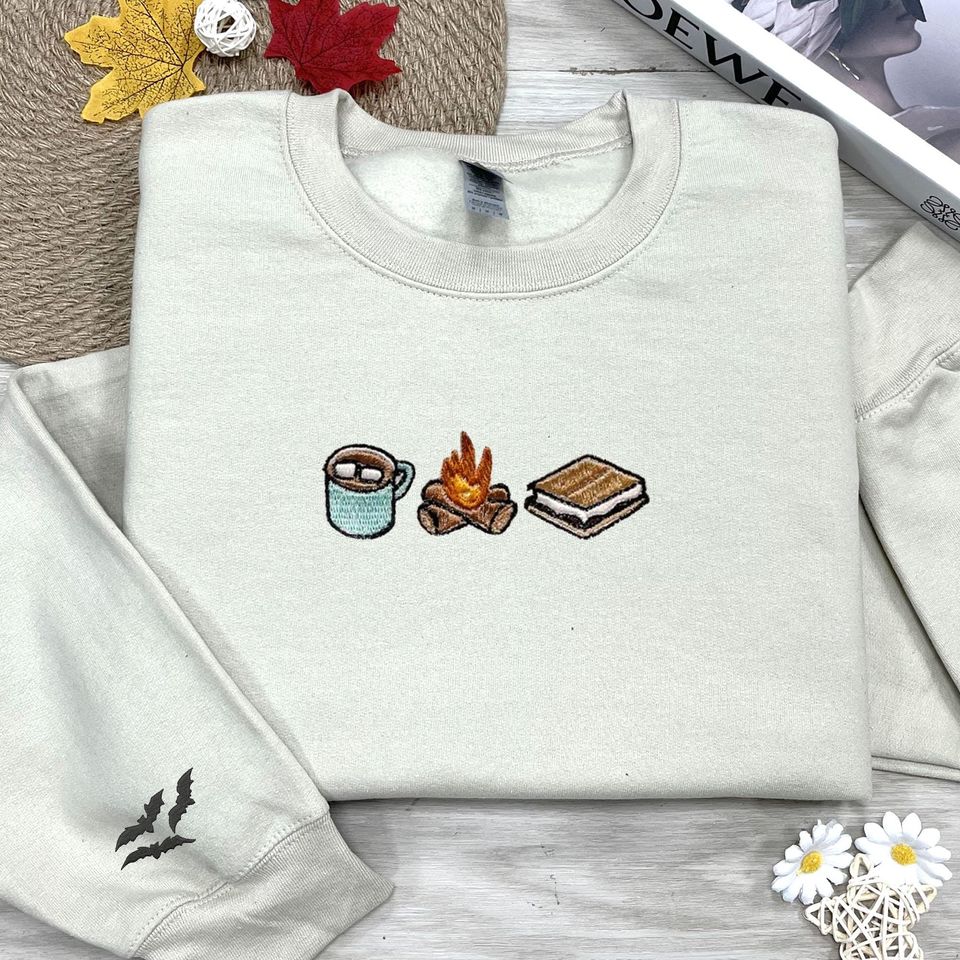 Embroidered Smores Sweatshirt, Campfire Embroidery Shirt, Camping Team Shirt