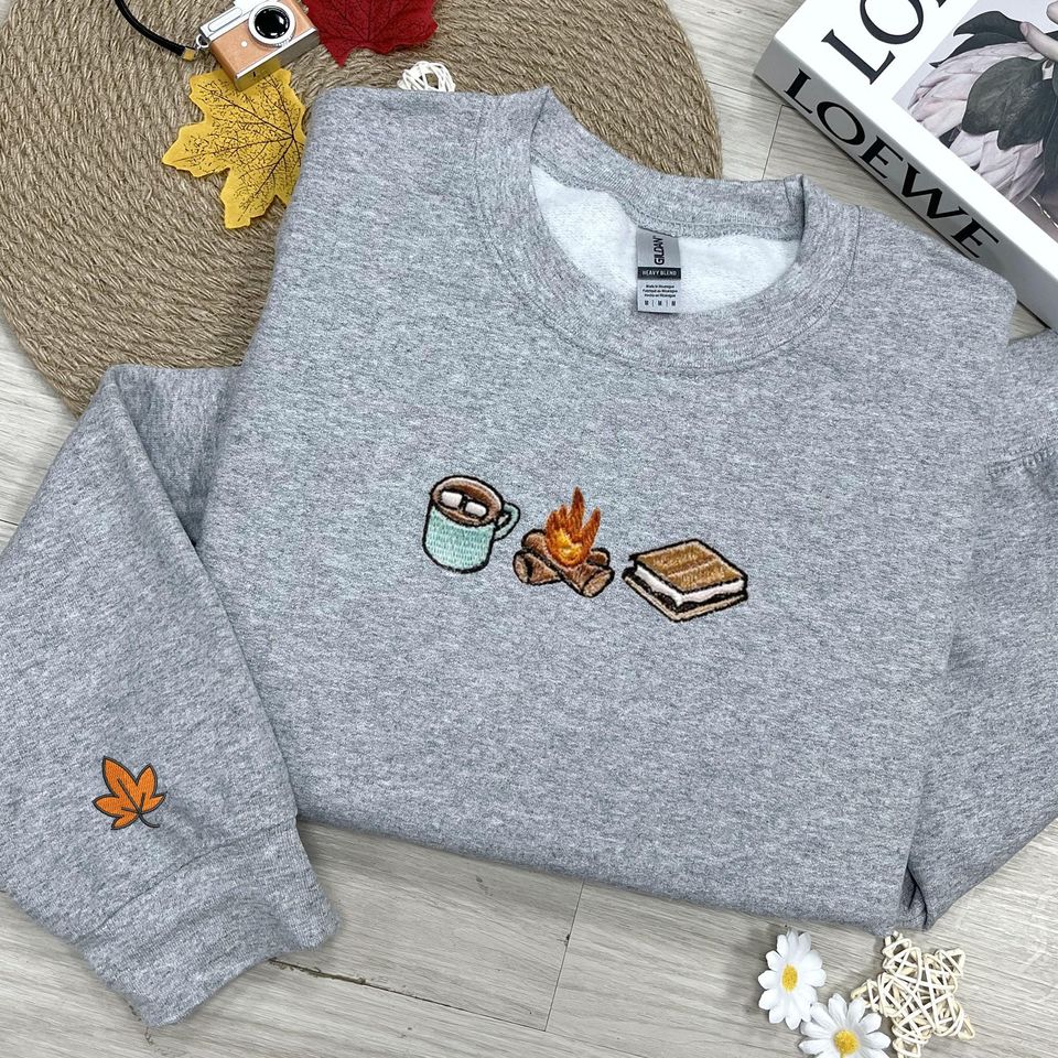 Embroidered Smores Sweatshirt, Campfire Embroidery Shirt, Camping Team Shirt