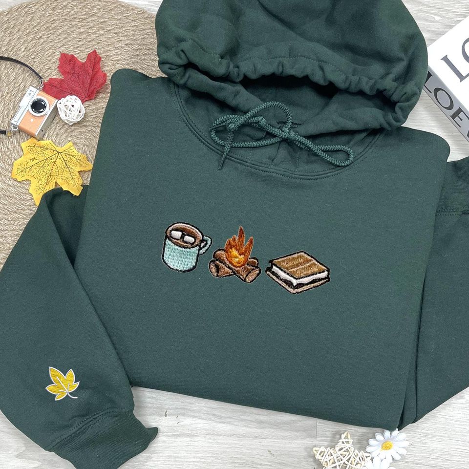 Embroidered Smores Sweatshirt, Campfire Embroidery Shirt, Camping Team Shirt