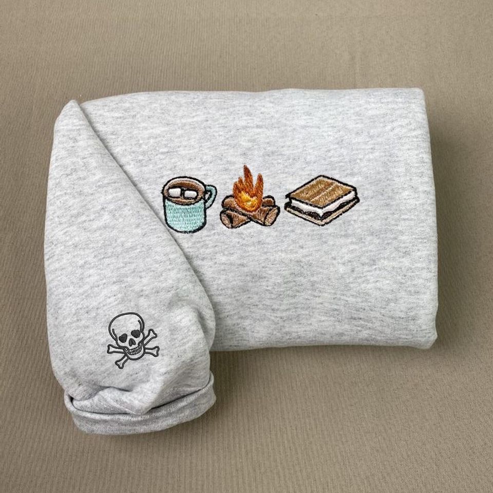 Embroidered Smores Sweatshirt, Campfire Embroidery Shirt, Camping Team Shirt