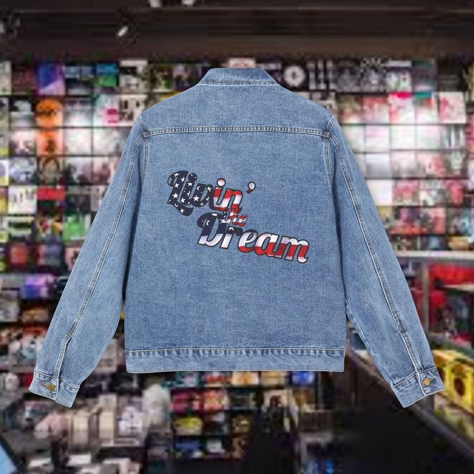 Men's Denim Trucker Jacket with Graphic Back Print, Relaxed Fit