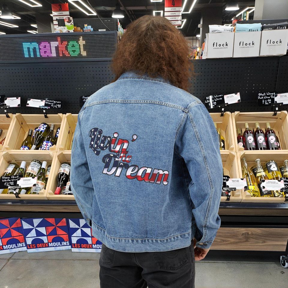 Men's Denim Trucker Jacket with Graphic Back Print, Relaxed Fit
