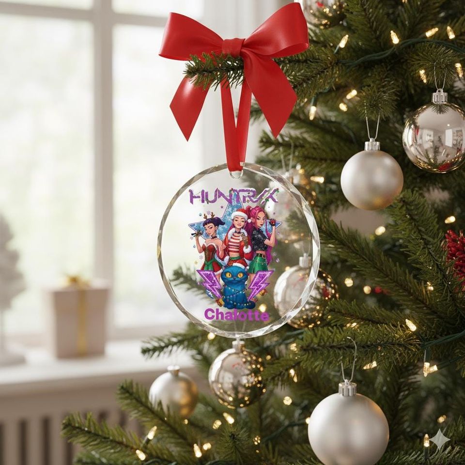 Personalized Huntrix Christmas Ornament, Custom Kpop Demon Hunter Glass Acrylic Ceramic Ornament