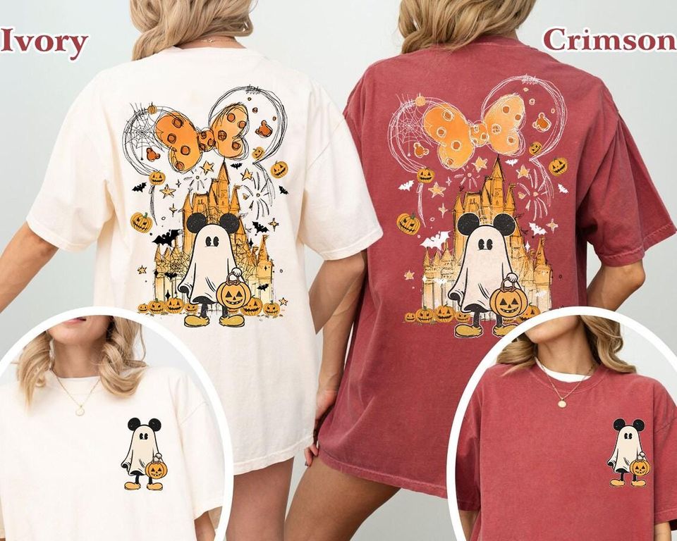 Double-Sided Watercolor Castle Halloween Shirt, Mickey Ghost Shirt