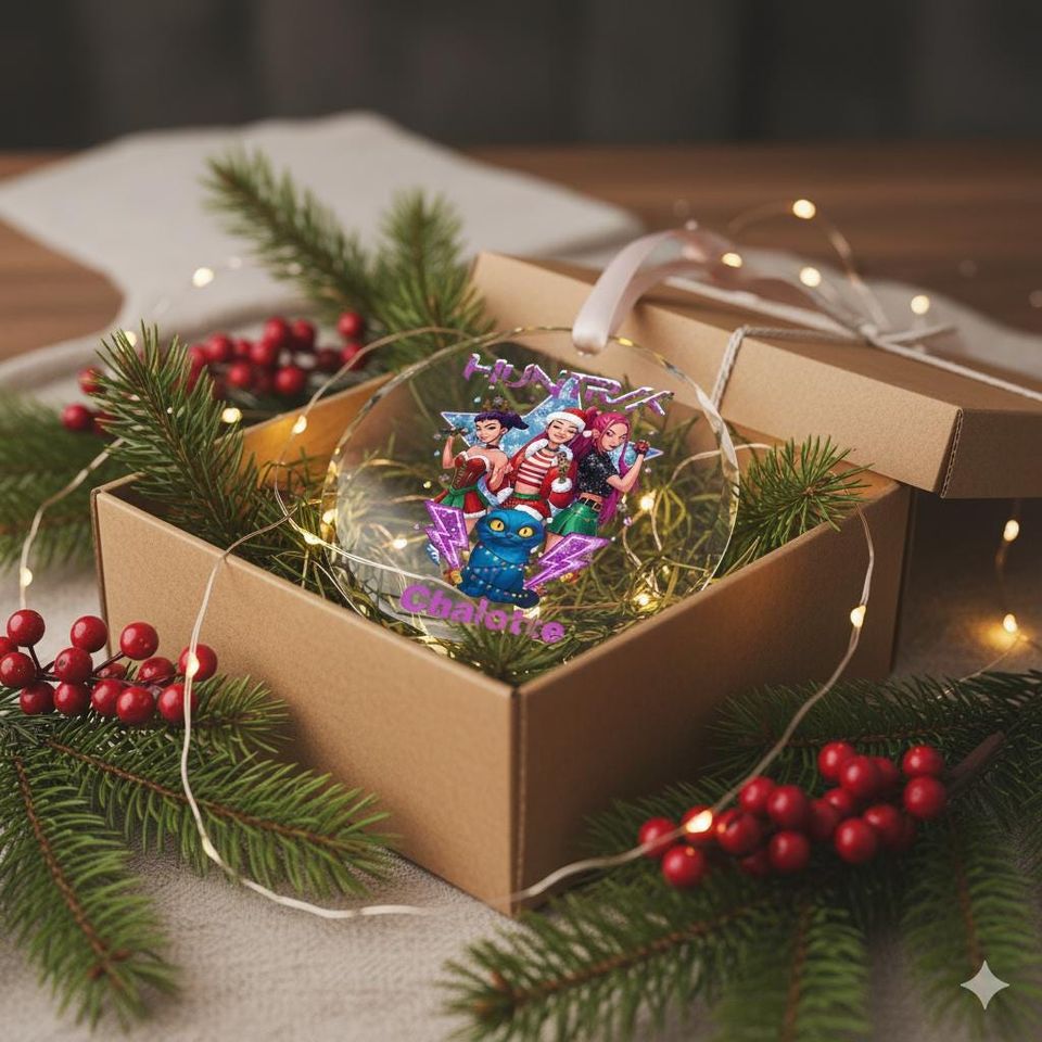 Personalized Huntrix Christmas Ornament, Custom Kpop Demon Hunter Glass Acrylic Ceramic Ornament