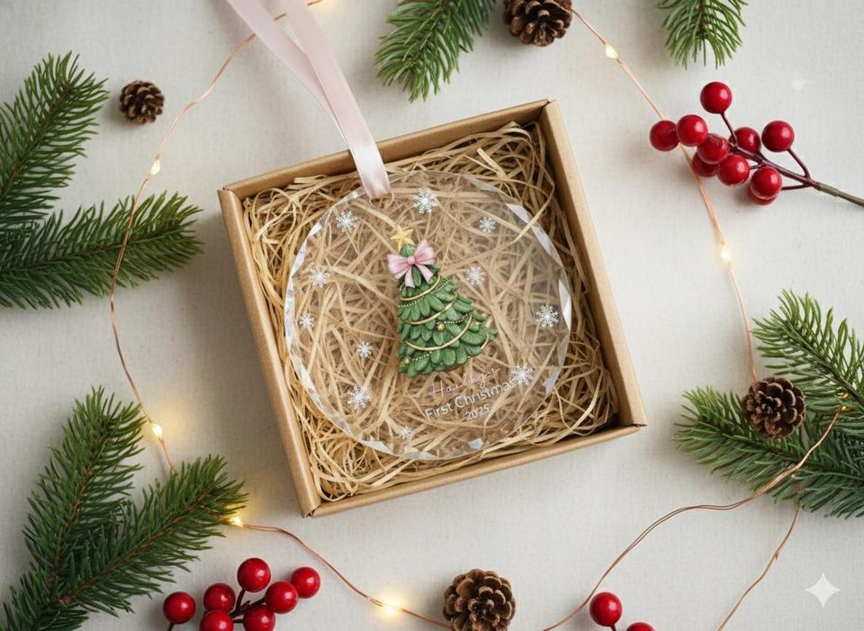 Babys First Christmas Ornament 2025, Personalized Newborn Christmas Tree Ornament