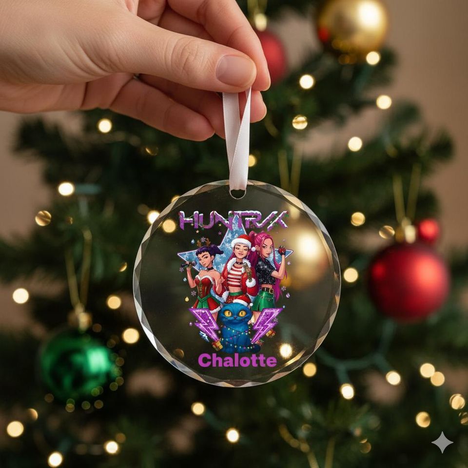 Personalized Huntrix Christmas Ornament, Custom Kpop Demon Hunter Glass Acrylic Ceramic Ornament
