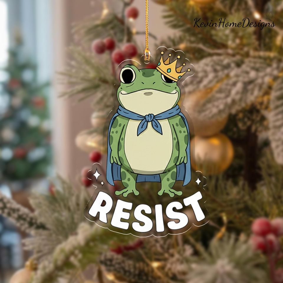 Resist Frog Ornament: Acrylic, Crown Design, 2025
