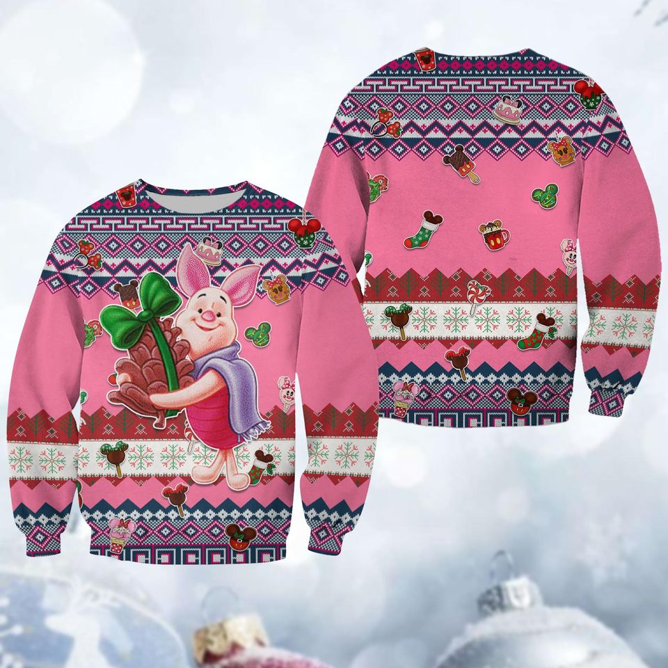 Disney Piglet Ugly Sweater, Winnie The Pooh Xmas Sweater, Piglet And Pooh Sweatshirt
