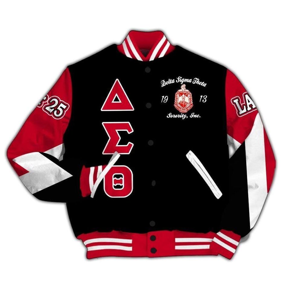 Ireishprint Delta Sigma Theta Chapter Varsity Jacket, Personalized Triangle Black 1914 Sorority Jacket