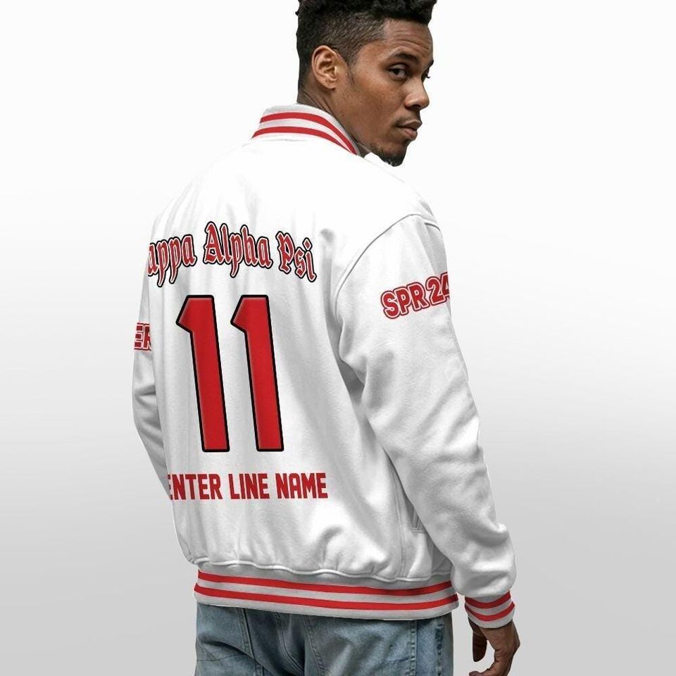 Ireishprint Custom Printed Chapter KAP Varsity Jacket, Personalized White Fraternity Jackets