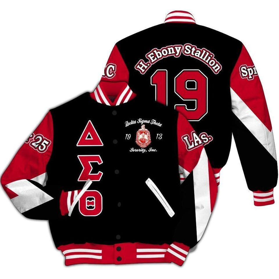Ireishprint Delta Sigma Theta Chapter Varsity Jacket, Personalized Triangle Black 1914 Sorority Jacket