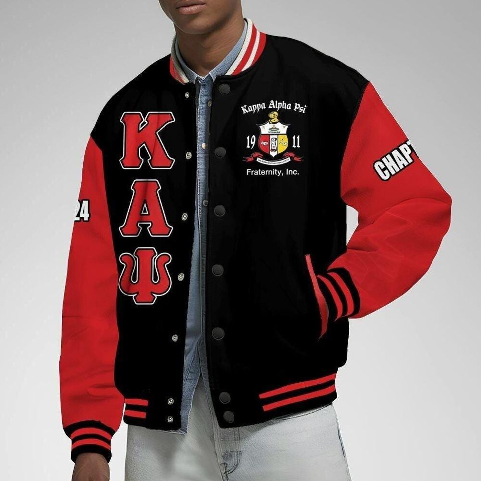 Ireishprint Custom Chapter KAP Printed Varsity Jacket, Personalized Black Krimson Sleeves 1911 Fraternity Jackets