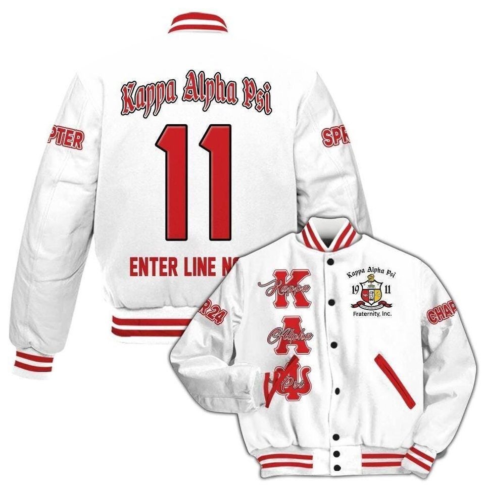 Ireishprint Custom Printed Chapter KAP Varsity Jacket, Personalized White Fraternity Jackets