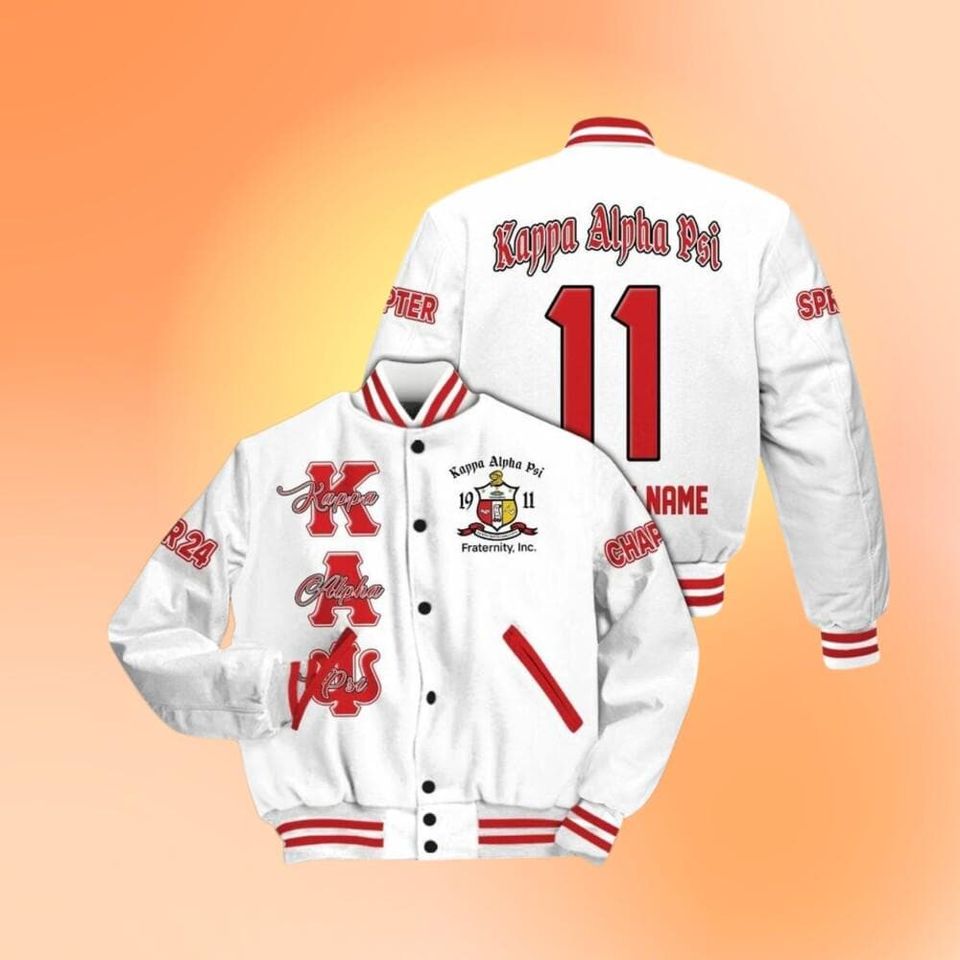 Ireishprint Custom Printed Chapter KAP Varsity Jacket, Personalized White Fraternity Jackets