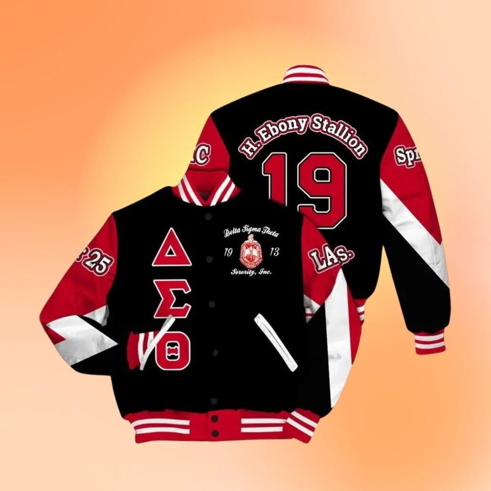 Ireishprint Delta Sigma Theta Chapter Varsity Jacket, Personalized Triangle Black 1914 Sorority Jacket
