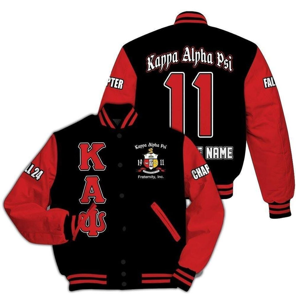 Ireishprint Custom Chapter KAP Printed Varsity Jacket, Personalized Black Krimson Sleeves 1911 Fraternity Jackets