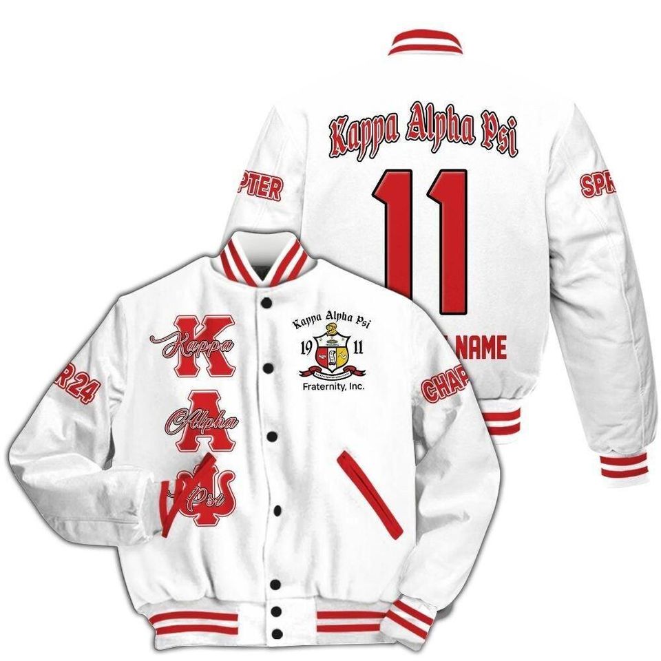 Ireishprint Custom Printed Chapter KAP Varsity Jacket, Personalized White Fraternity Jackets