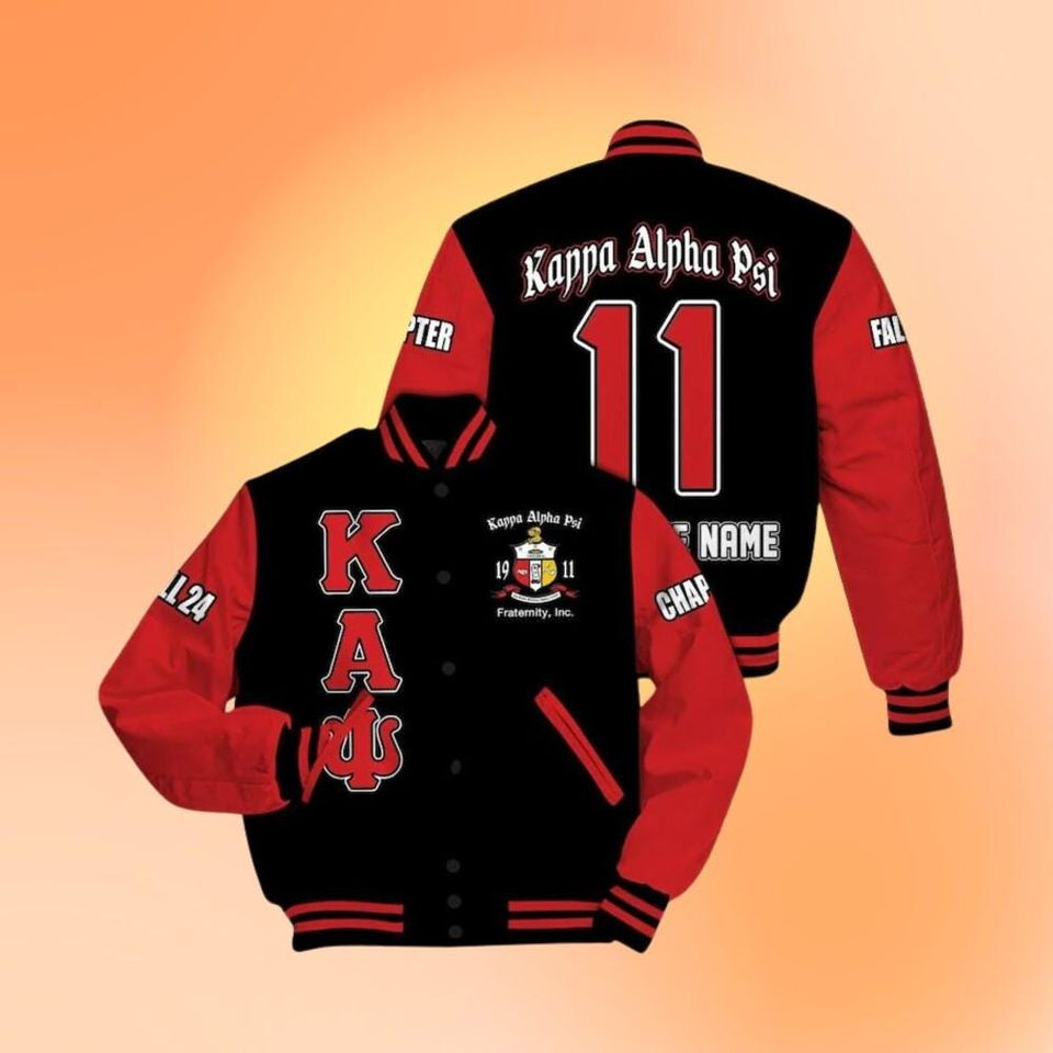 Ireishprint Custom Chapter KAP Printed Varsity Jacket, Personalized Black Krimson Sleeves 1911 Fraternity Jackets