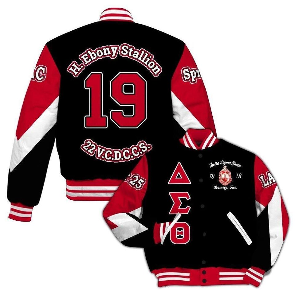 Ireishprint Delta Sigma Theta Chapter Varsity Jacket, Personalized Triangle Black 1914 Sorority Jacket