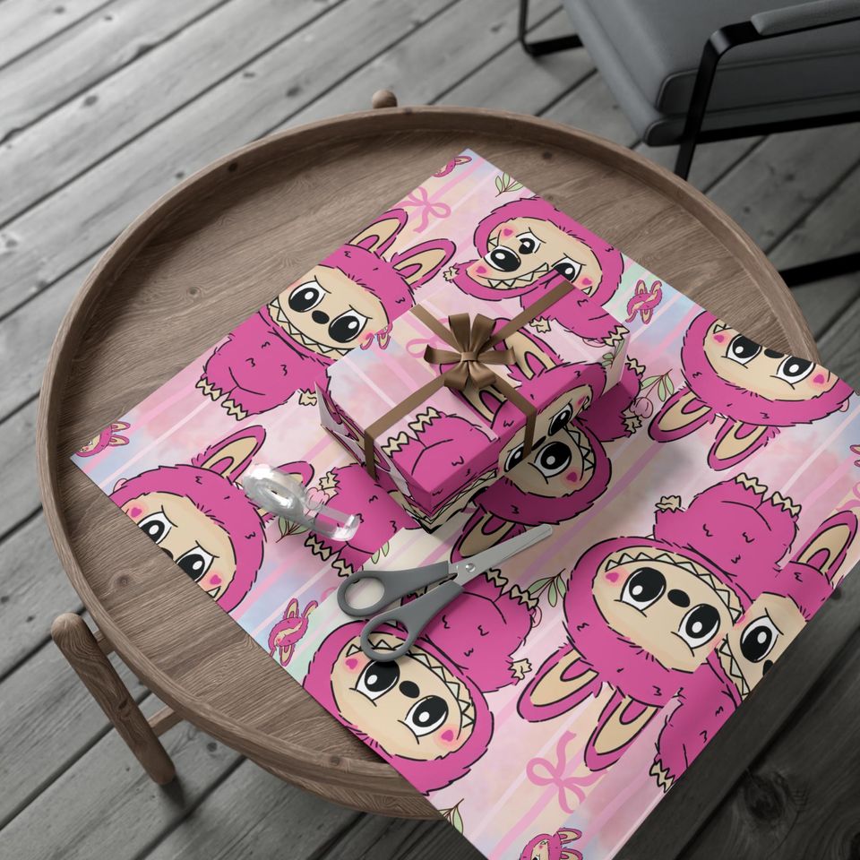 Labubu Gift Wrap: Pink Charming Artisan Wrapping Paper