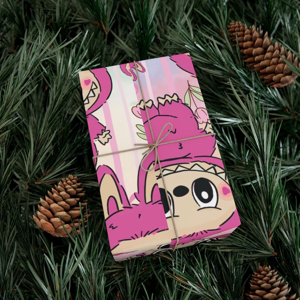 Labubu Gift Wrap: Pink Charming Artisan Wrapping Paper
