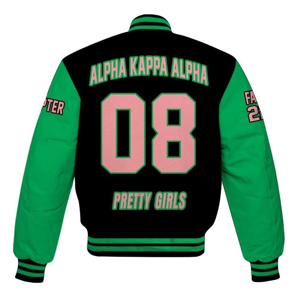 Alpha Kappa Alpha Varsity Jacket, Custom Chapter, Personalized Black Mix Apple Green Varsity Jacket 1908 Sorority, Alpha Kappa Alpha Apparel