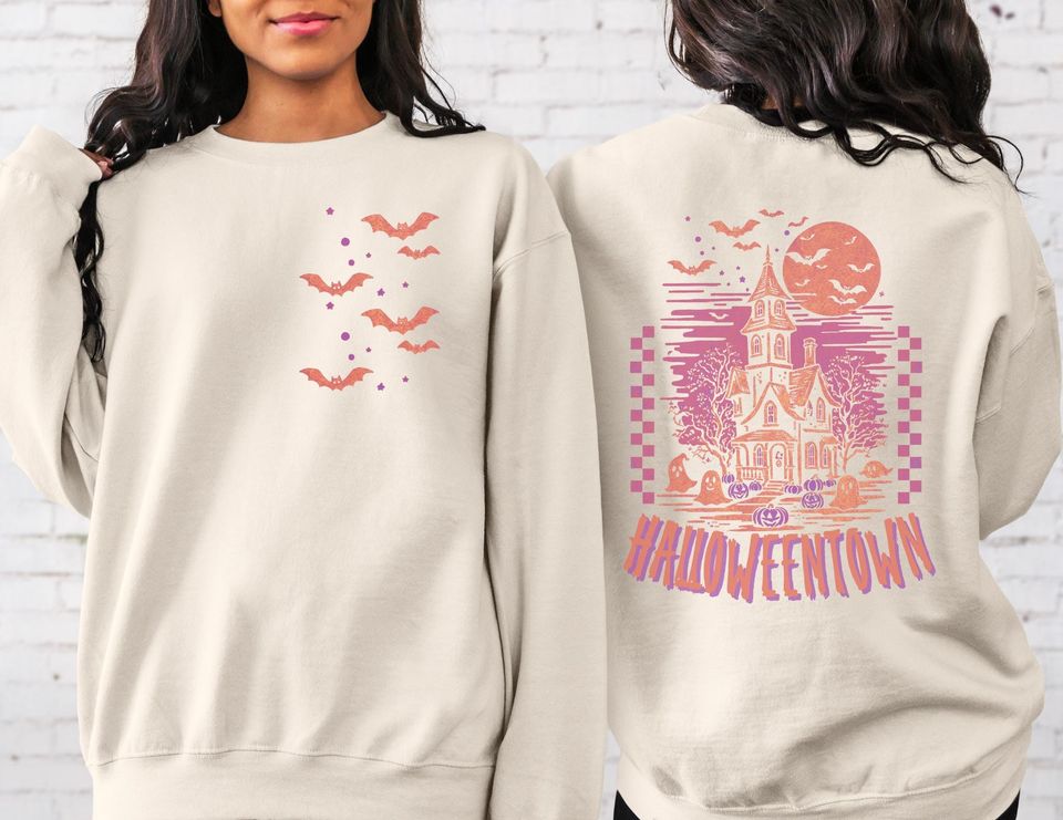 Halloweentown Back and Front Sweatshirt, Gildan, Halloween Sweatshirt