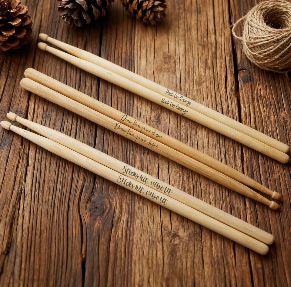 Personalized Premium Maple Drumsticks - Custom Handcrafted Engraved Drumming Gear