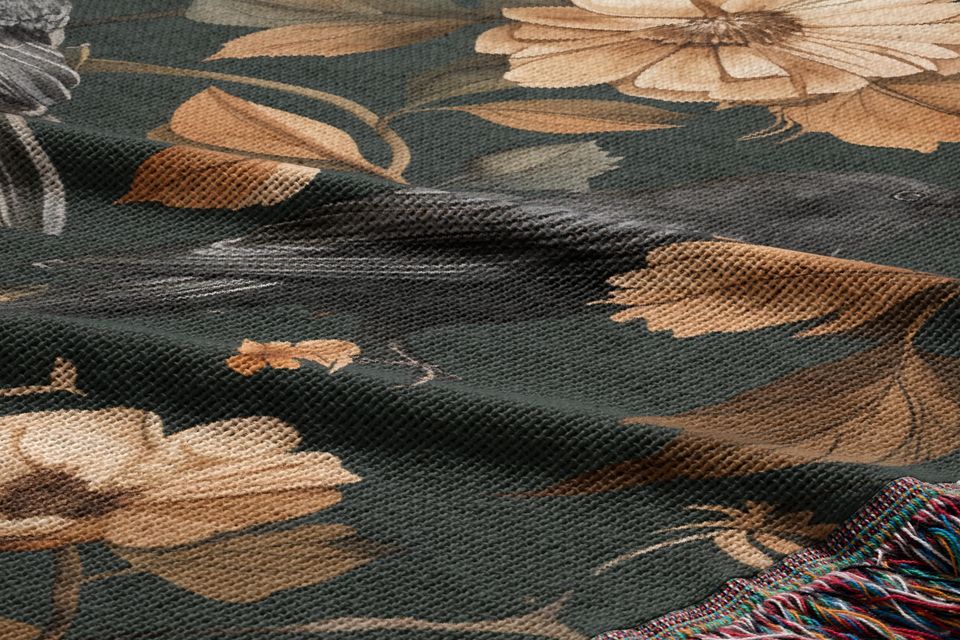 Woven Throw Blanket, Dark Cottagecore Witchy Blanket, Gothic Tapestry for Halloween Decor