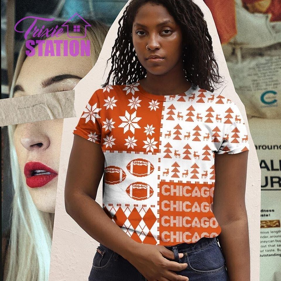 Chicago Ugly Sweater Christmas, Retro Football American Sweatshirt Pattern 3D Hoodie, Shirt Xmas Full Print