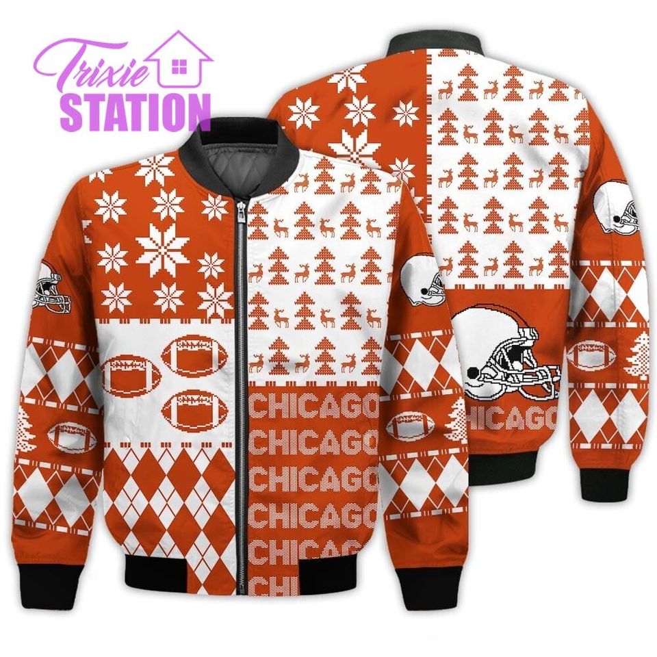 Chicago Ugly Sweater Christmas, Retro Football American Sweatshirt Pattern 3D Hoodie, Shirt Xmas Full Print