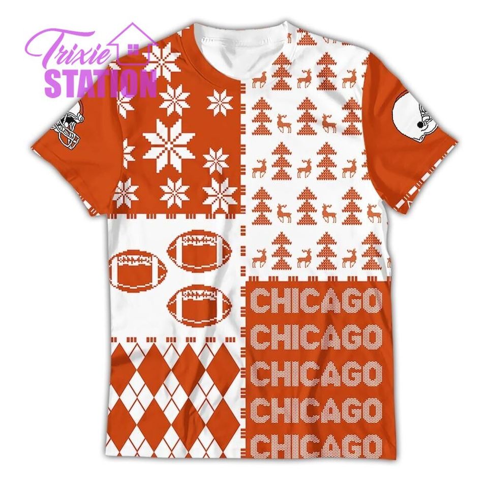 Chicago Ugly Sweater Christmas, Retro Football American Sweatshirt Pattern 3D Hoodie, Shirt Xmas Full Print