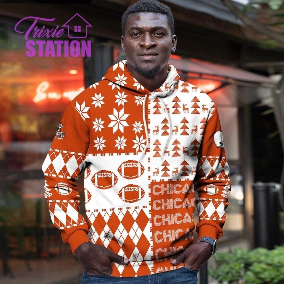 Chicago Ugly Sweater Christmas, Retro Football American Sweatshirt Pattern 3D Hoodie, Shirt Xmas Full Print