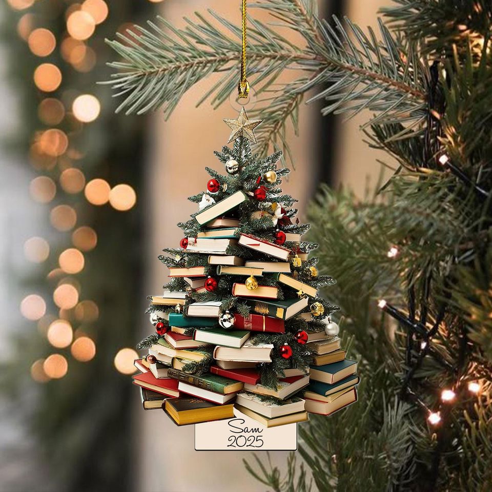Personalized Book Lover Wooden Christmas Tree Ornament, Bookish Ornament, Book Club Ornament, Gift for Librarian or Reader