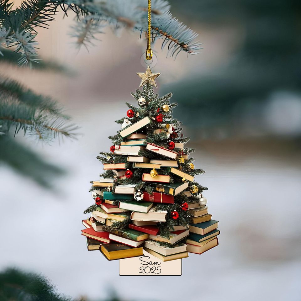 Personalized Book Lover Wooden Christmas Tree Ornament, Bookish Ornament, Book Club Ornament, Gift for Librarian or Reader